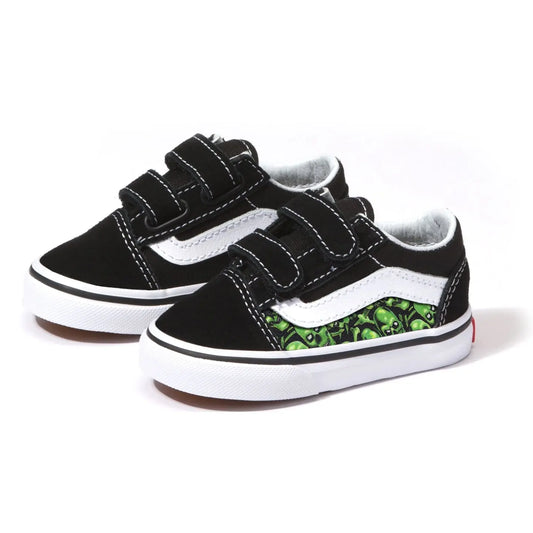 Vans Old Skool x Green Skulls Custom Handmade Toddlers Shoes By Patch Collection 