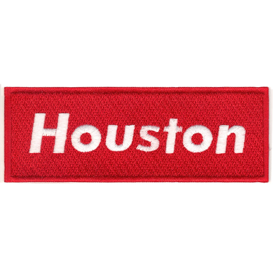 Red Houston Script Box Logo Embroidered Iron on Patch 