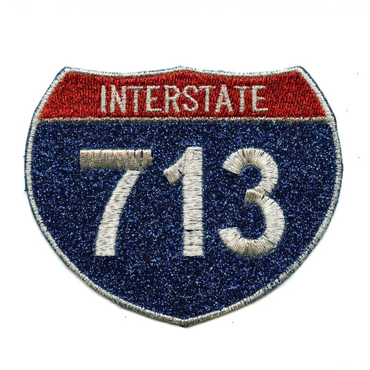 Houston I-713 Sign Logo Embroidered Iron on Glitter Sparkle Patch Bling 