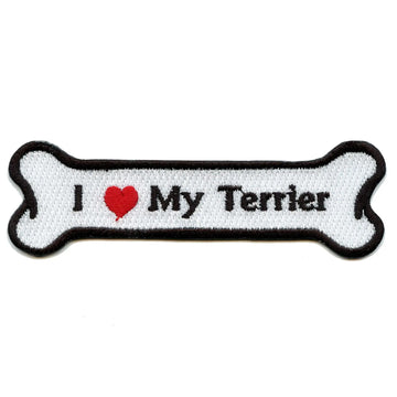 I Heart My Terrier Dog Bone Iron On Applique Patch 