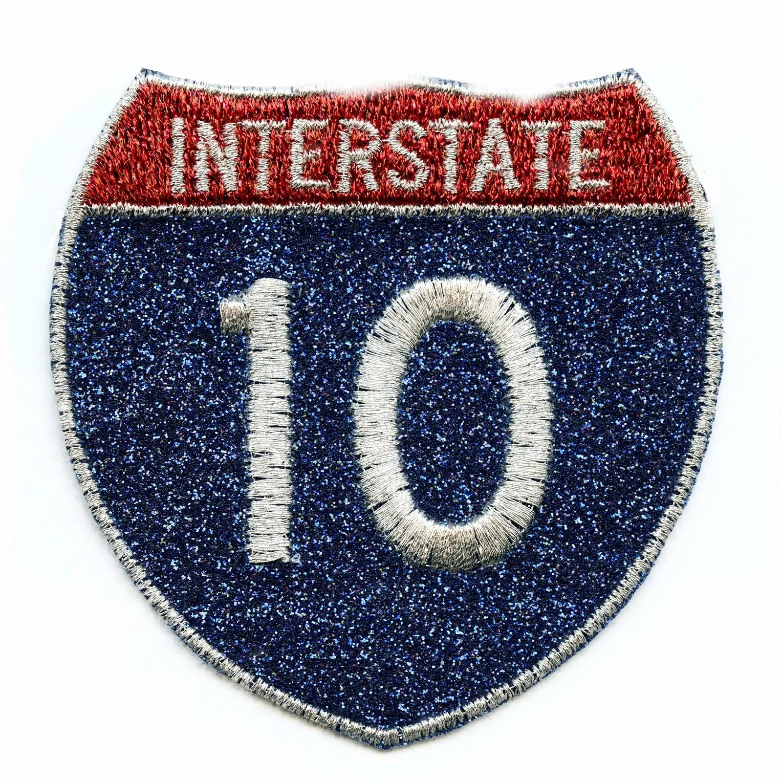Houston Freeway Interstate 10 I-10 Sign Embroidered Iron on Glitter Sparkle Patch Bling 