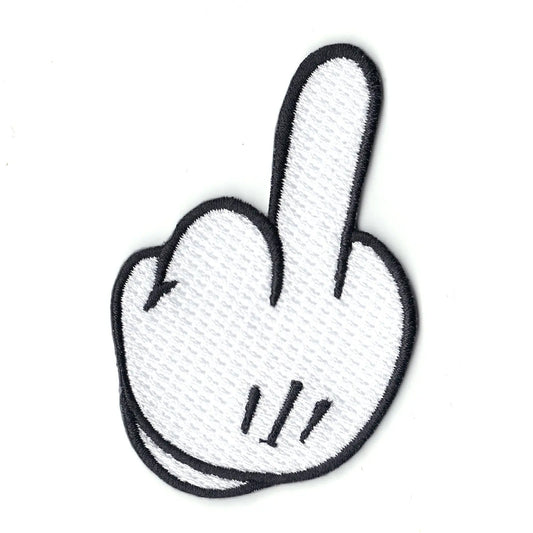 Middle Finger Up F.U. White Glove Iron On Patch 