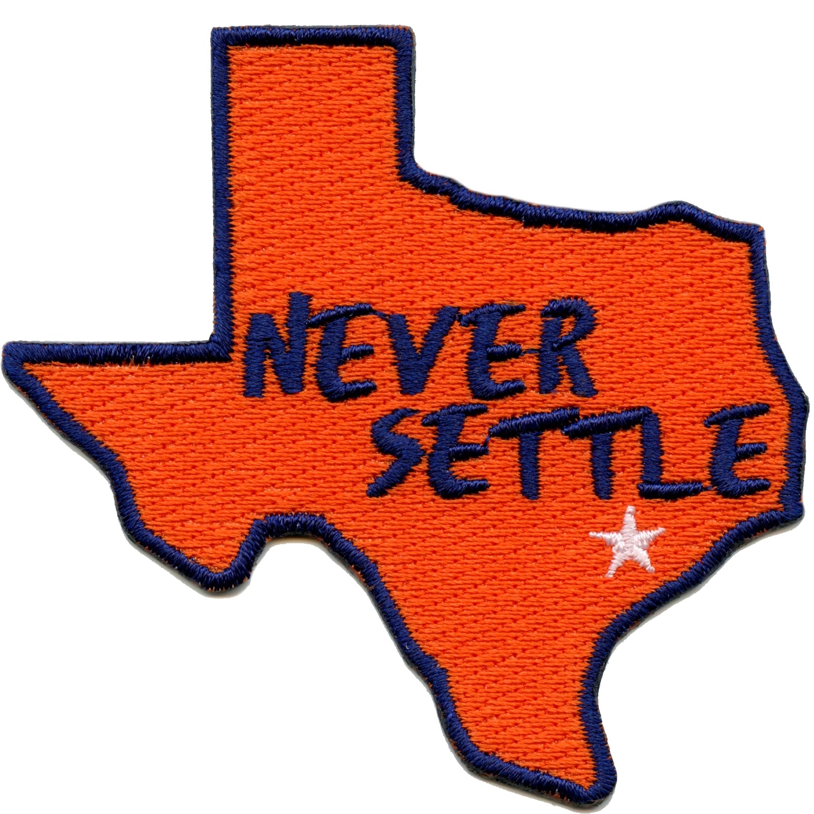 Houston Texas Baseball State Parody "Never Settle" Embroidered Iron On Patch 