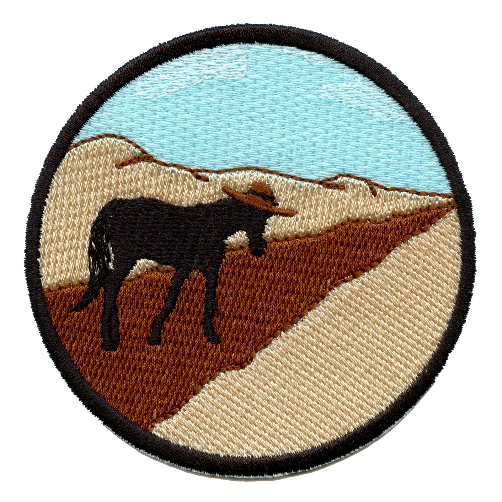 Horse On An Old Town Road Round Embroidered Iron-On Patch 