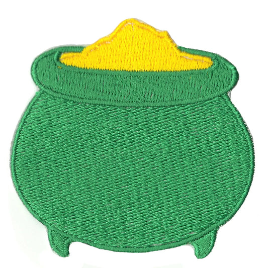 St Patricks Day Green Pot Of Gold Embroidered Iron On Patch 