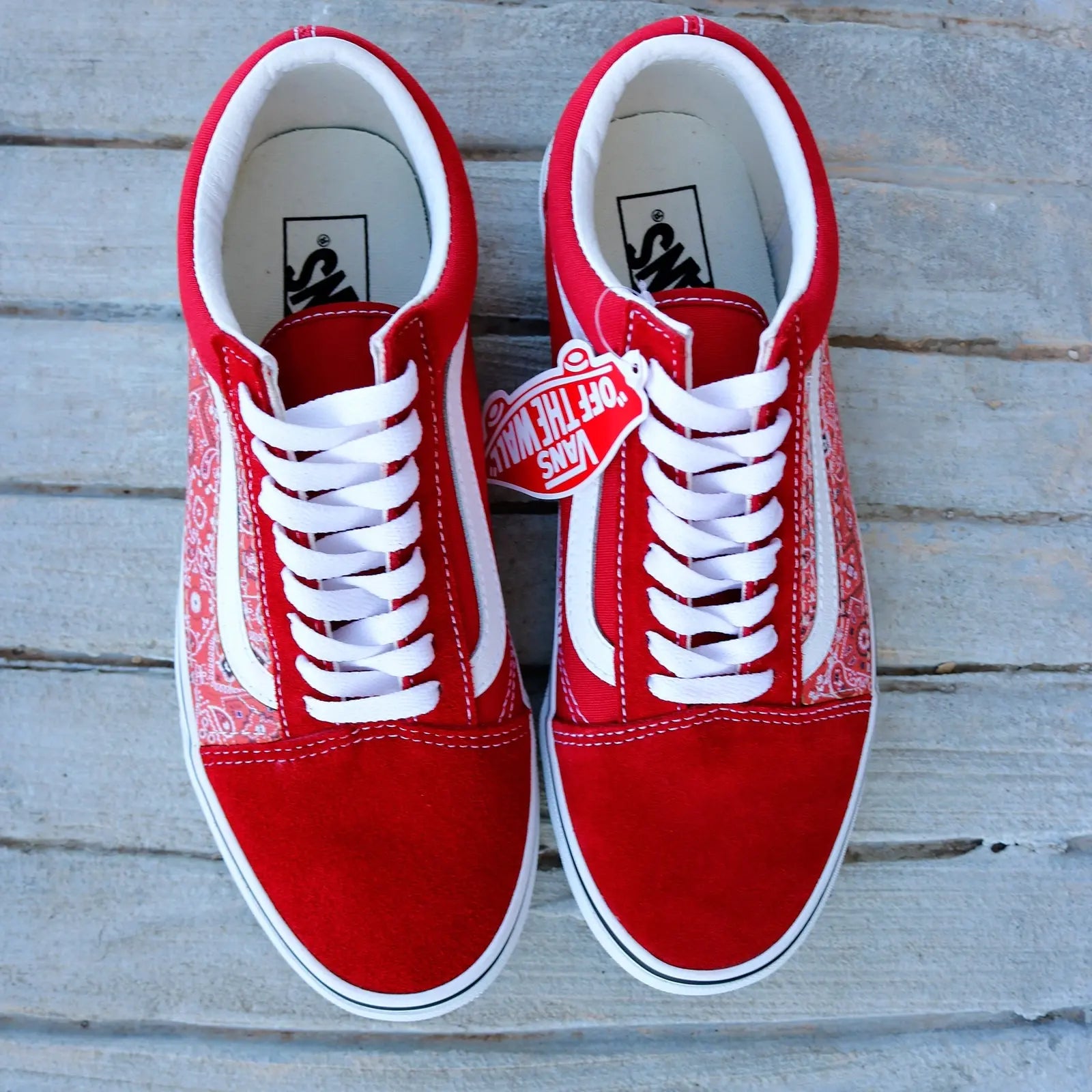 Vans Red Old Skool x Red Bandana Pattern Custom Handmade Shoes By Patch Collection 