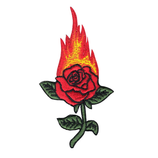 Rose On Fire Iron On Embroidered Patch 