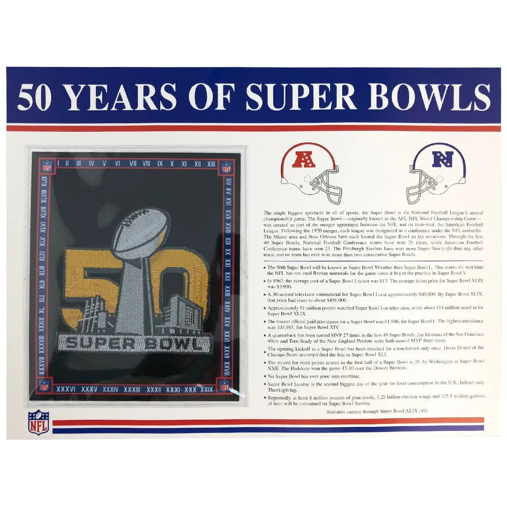 2016 NFL Super Bowl 50 Year Anniversary Willabee & Ward Media Patch 