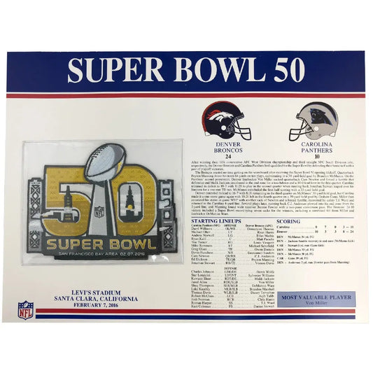 2016 NFL Super Bowl 50 Willabee & Ward Patch Denver Broncos Vs. Carolina Panthers 