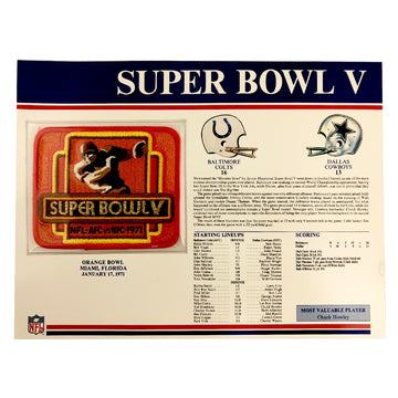 1971 NFL Super Bowl V Logo Willabee & Ward Patch (Baltimore Colts vs. Dallas Cowboys) 