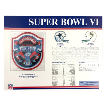 1972 NFL Super Bowl VI Logo Willabee & Ward Patch (Dallas Cowboys vs. Miami Dolphins) 