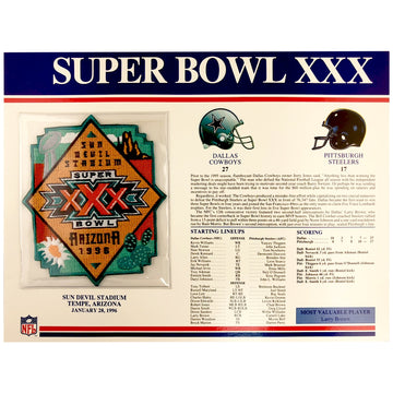 1996 NFL Super Bowl XXX Logo Willabee & Ward Patch (Dallas Cowboys vs. Pittsburgh Steelers) 