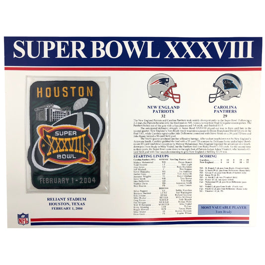 2004 NFL Super Bowl XXXVIII Logo Willabee & Ward Patch (Carolina Panthers vs. New England Patriots) 