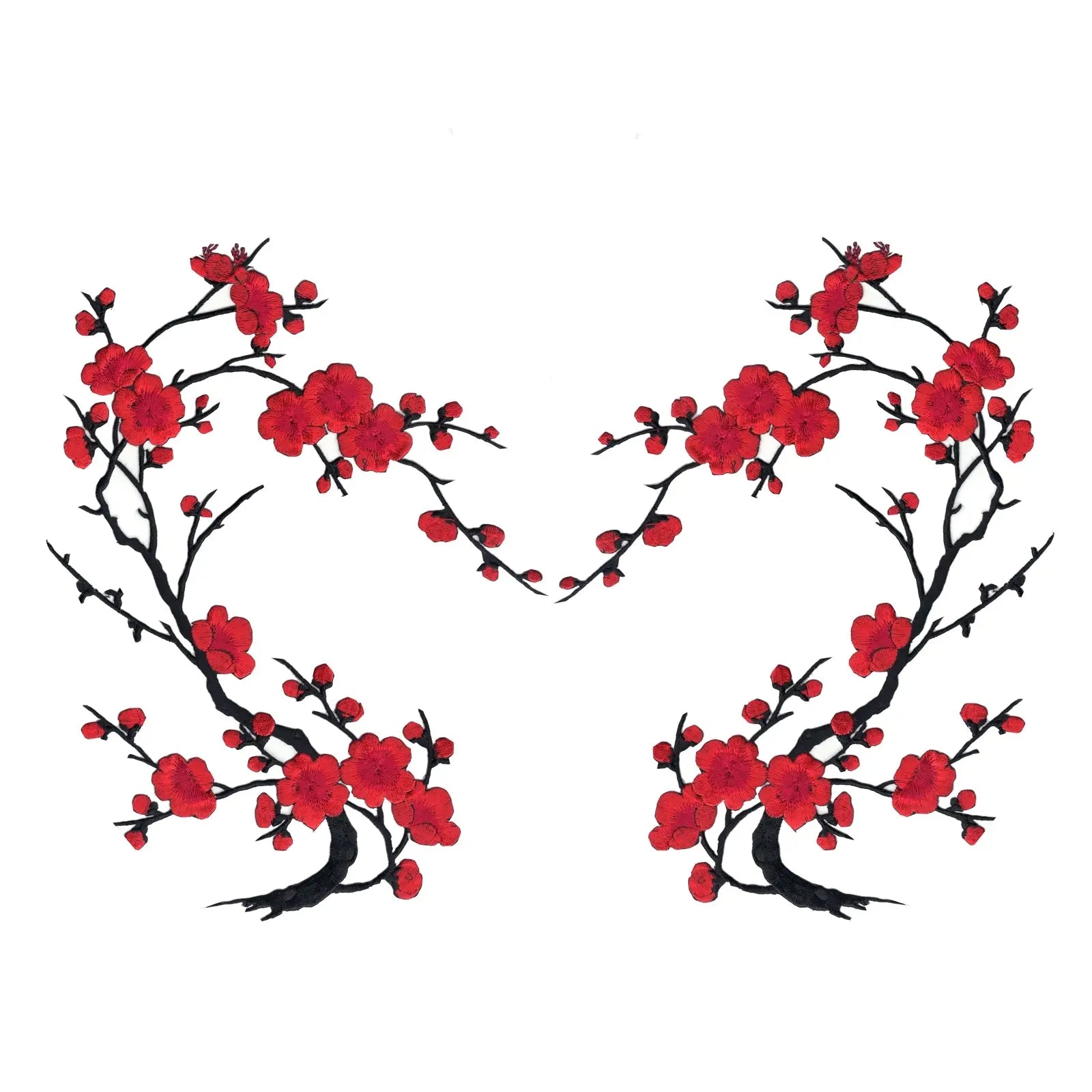 Red Cherry Blossom Flowers Set of Two Embroidered Iron on Patches 