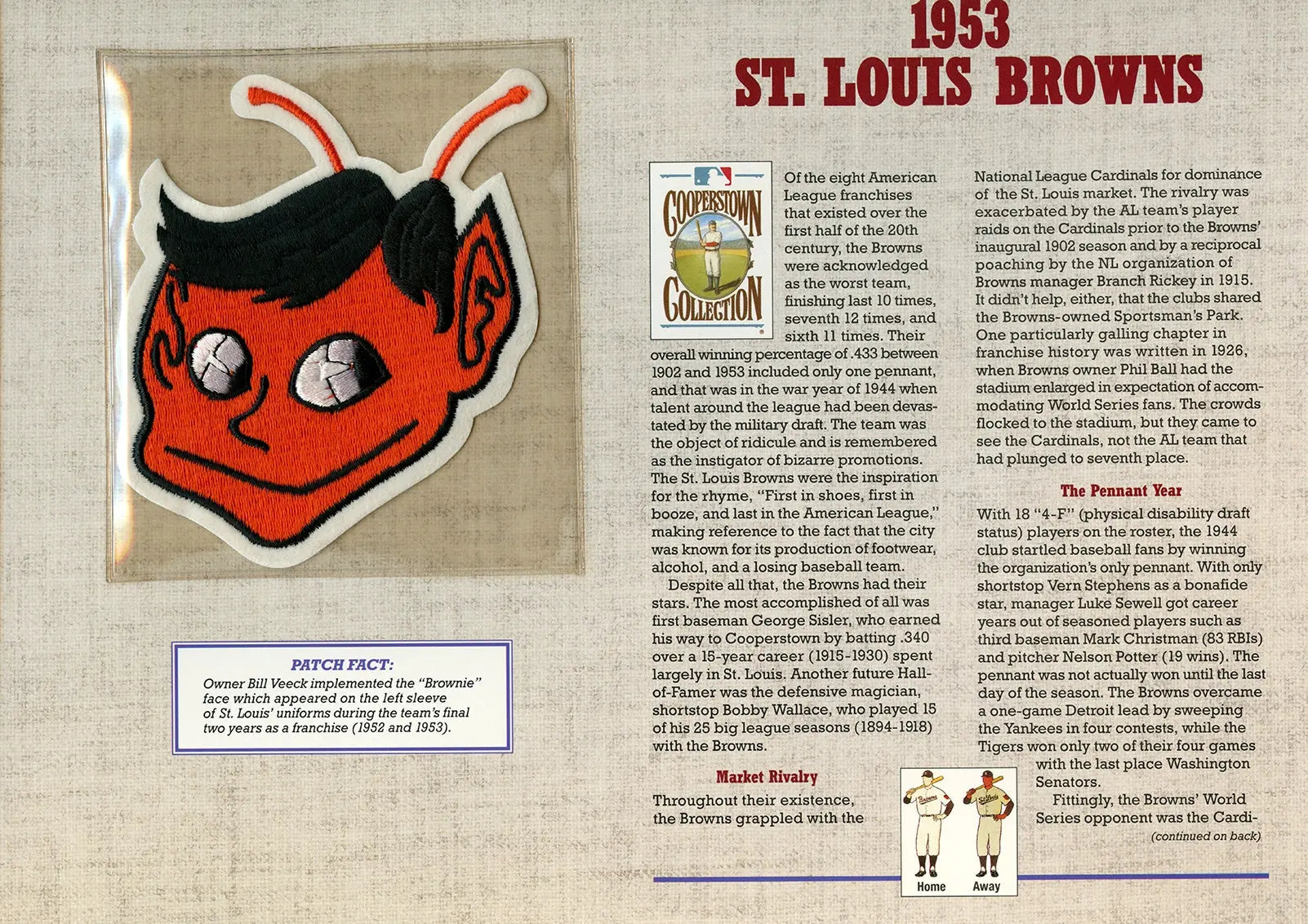 1953 St. Louis Browns Willabee & Ward Patch With Stat Card 