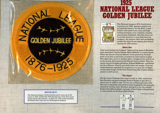 1925 National League Golden Jubilee Chenille Willabee & Ward Patch With Stat Card 