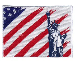 USA American Flag with Statue of Liberty Iron On Applique Patch 
