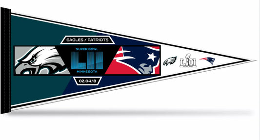 2018 NFL Super Bowl 52 LII Dueling Philadelphia Eagles New England Patriots Pennant 