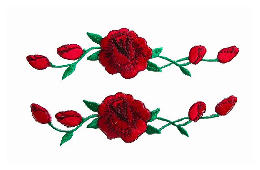 Two Red Sneakers Rose Flowers Embroidered Patches 