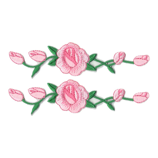 Two Pink Sneakers Rose Flowers Embroidered Patches 