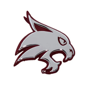 Texas State Bobcats Logo Chrome Solid Metal Auto Emblem Maroon Edge 