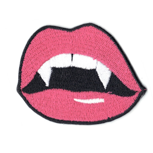 Pink Vampire Girl Lips Emoji Iron on Patch 