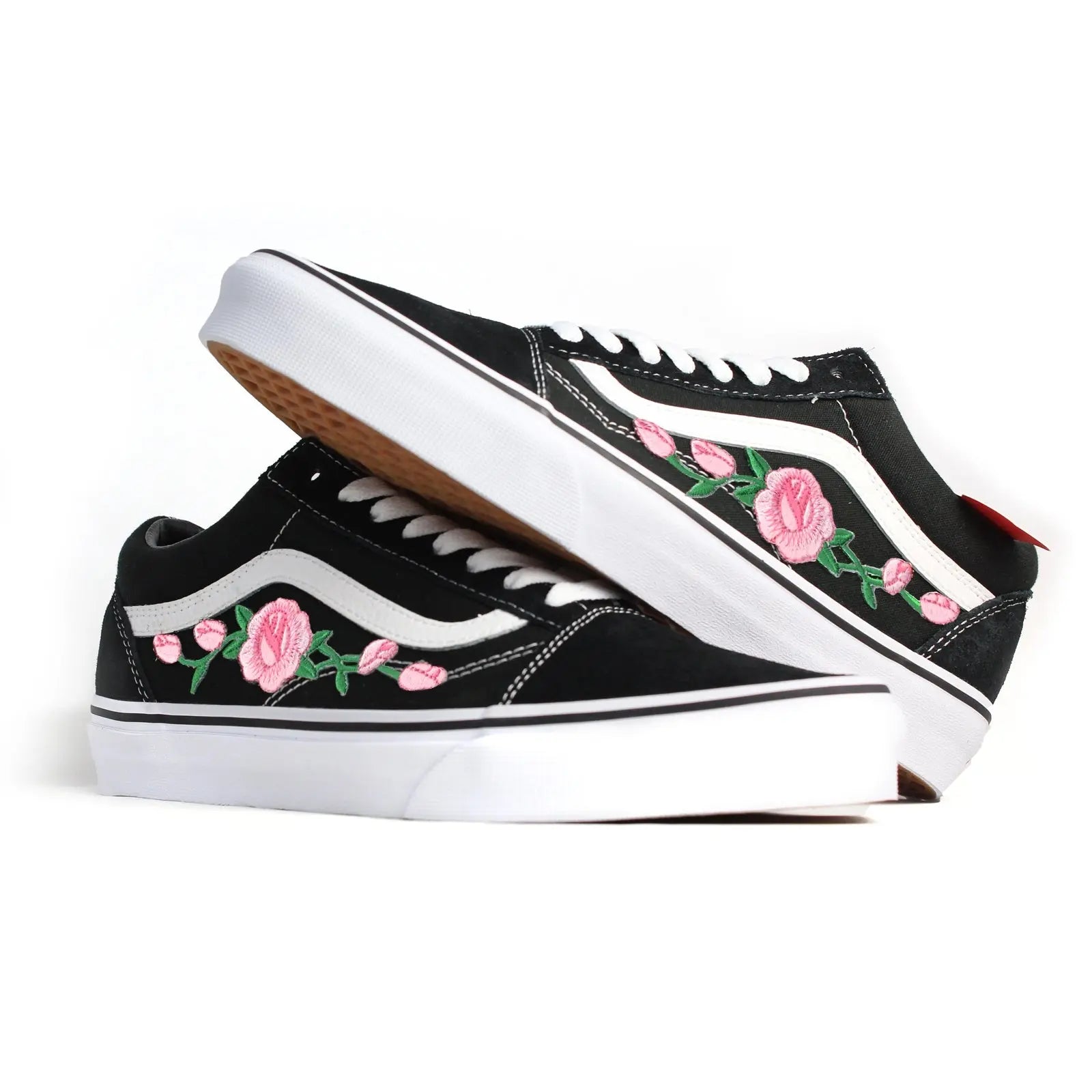Vans Black Old Skool Red Rose Custom Handmade Shoes By Patch Collection