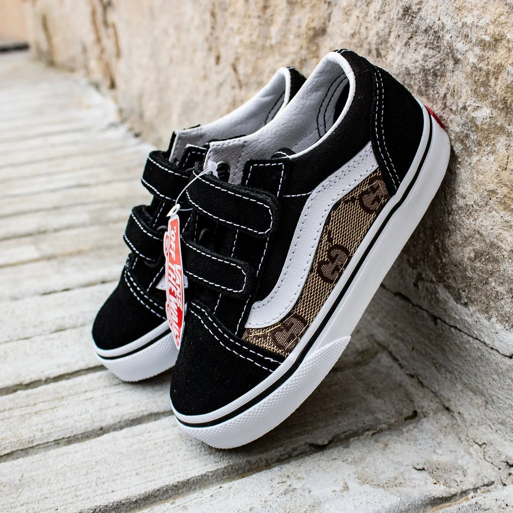 Vans Old Skool x Authentic GG Pattern Custom Handmade Toddlers Shoes By Patch Collection 