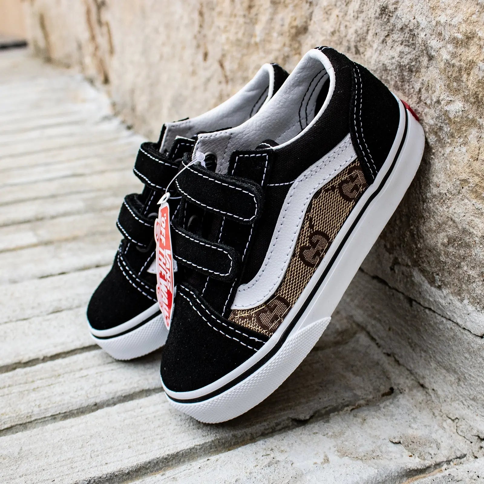 Vans Old Skool x Authentic GG Pattern Custom Handmade Toddlers Shoes By Patch Collection 